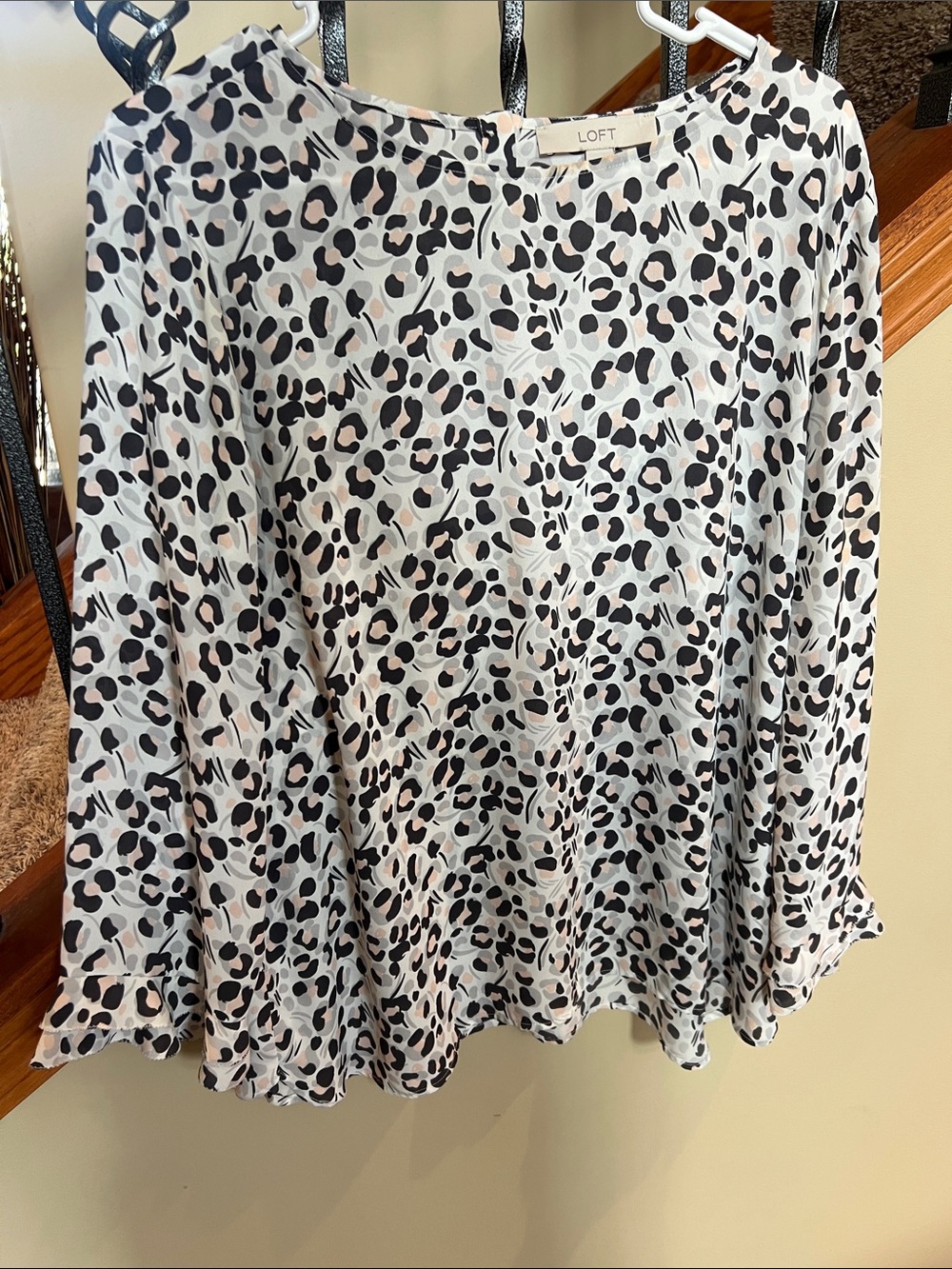 LOFT Black & White with pink Leopard-Print A-Line blouse